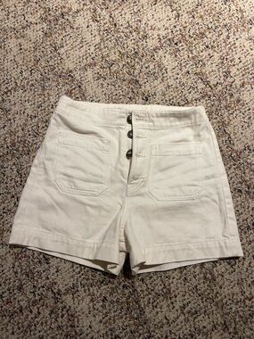 Reformation Ivory High-Rise Eloise Button-Front Organic Cotton Jean Shorts 27